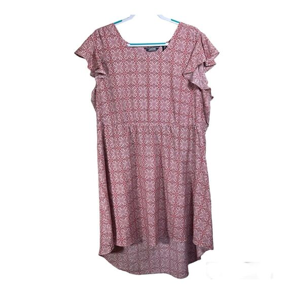 Lands End Dress Womens 2X Red White Mosaic Tile Plus Size Beach Coverup Boho - Picture 1 of 14